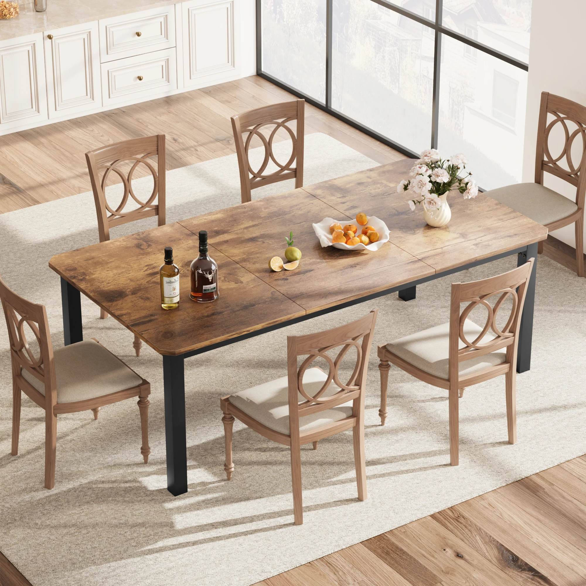 Rustic Brown Industrial Dining Table, 78.7" Seats 6–8 - Image 1