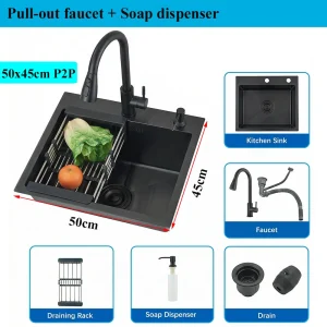 304 Stainless Steel Single Bowl Topmount Kitchen Sink - Thumbnail Image 7