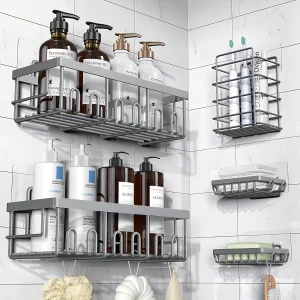 5-Piece Black Rustproof Shower Organizer, No Drilling - Thumbnail Image 11