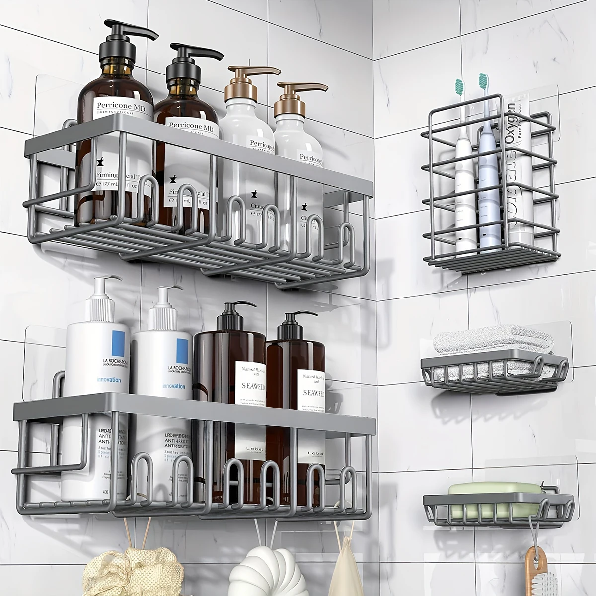 5-Piece Black Rustproof Shower Organizer, No Drilling - Image 11