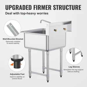 SucceBuy Stainless Steel Utility Sink with Faucet for Home & Business - Thumbnail Image 3