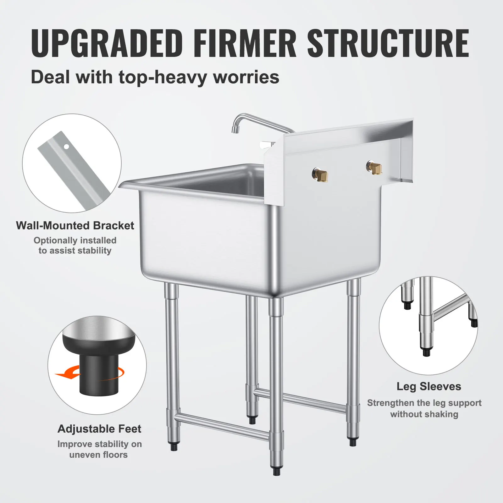 SucceBuy Stainless Steel Utility Sink with Faucet for Home & Business - Image 3