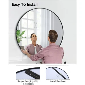 Luxury Round Wall Mirror with Black & Gold Frame for Any Room - Thumbnail Image 5