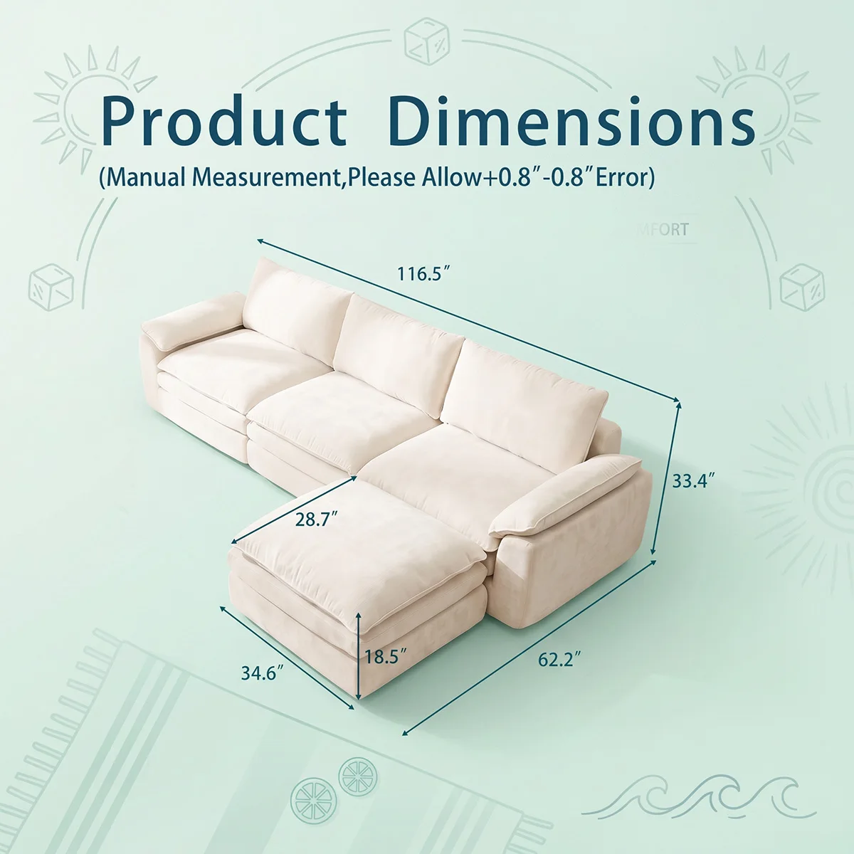 Deep Seat Cloud Cream Sofa, No Assembly Required - Image 2