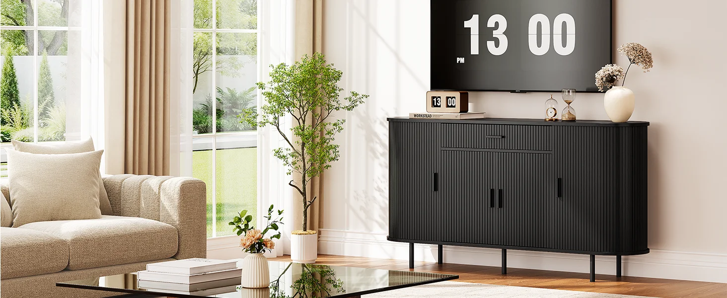 Wood Sideboard Buffet Cabinet with Storage & Coffee Bar - Image 6