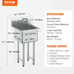 SucceBuy Stainless Steel Utility Sink with Faucet for Home & Business - Thumbnail Image 7