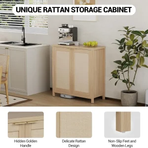 Garvee Glamorous Rattan Sideboard Cabinet with Adjustable Shelves - Thumbnail Image 5