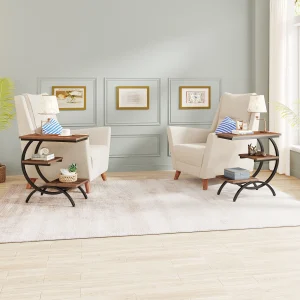 Tribesigns C-Shaped 3-Tier Industrial End Table with Storage - Thumbnail Image 3
