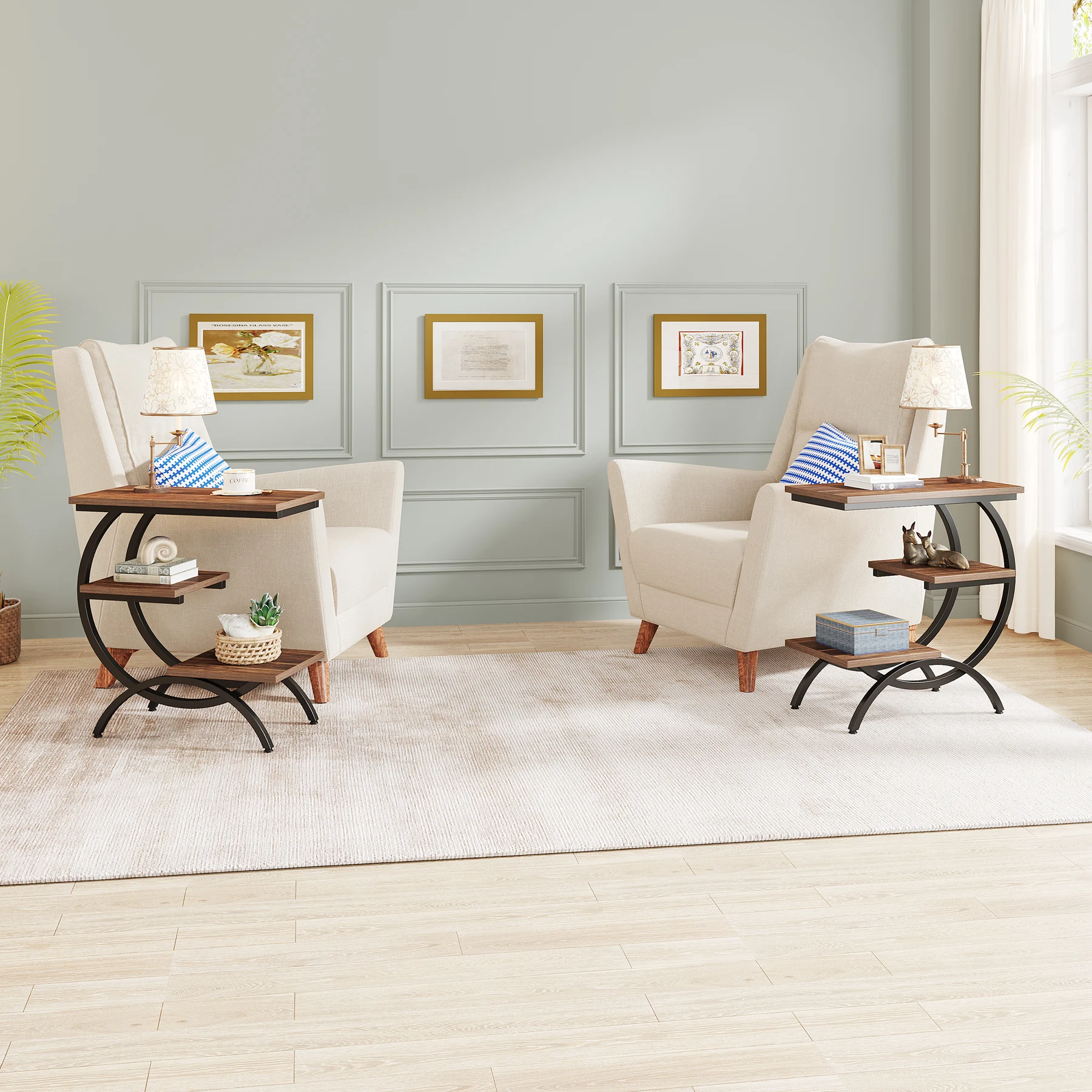 Tribesigns C-Shaped 3-Tier Industrial End Table with Storage - Image 3