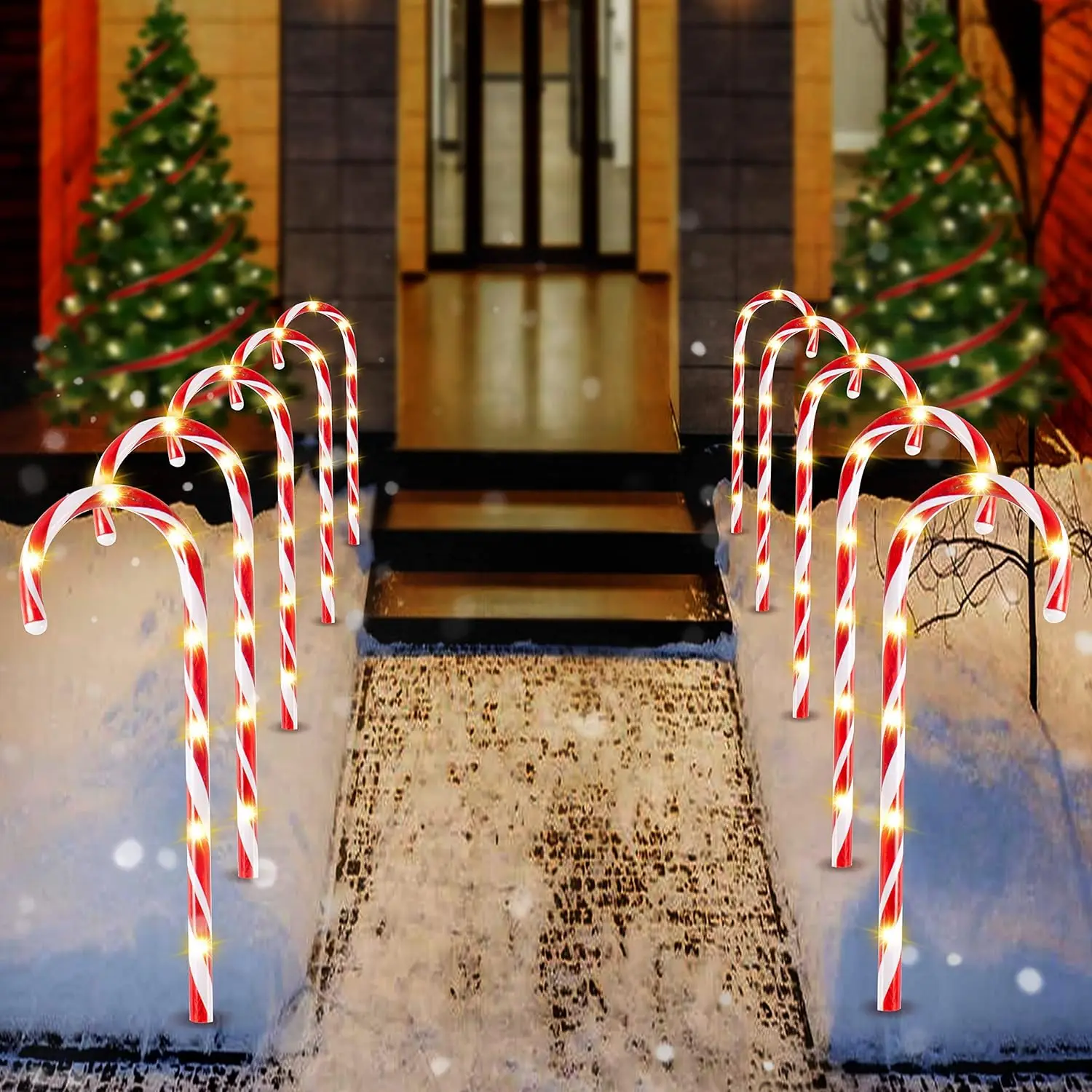 Set of 12 Warm White 16" Christmas Candy Cane Path Lights - Image 6