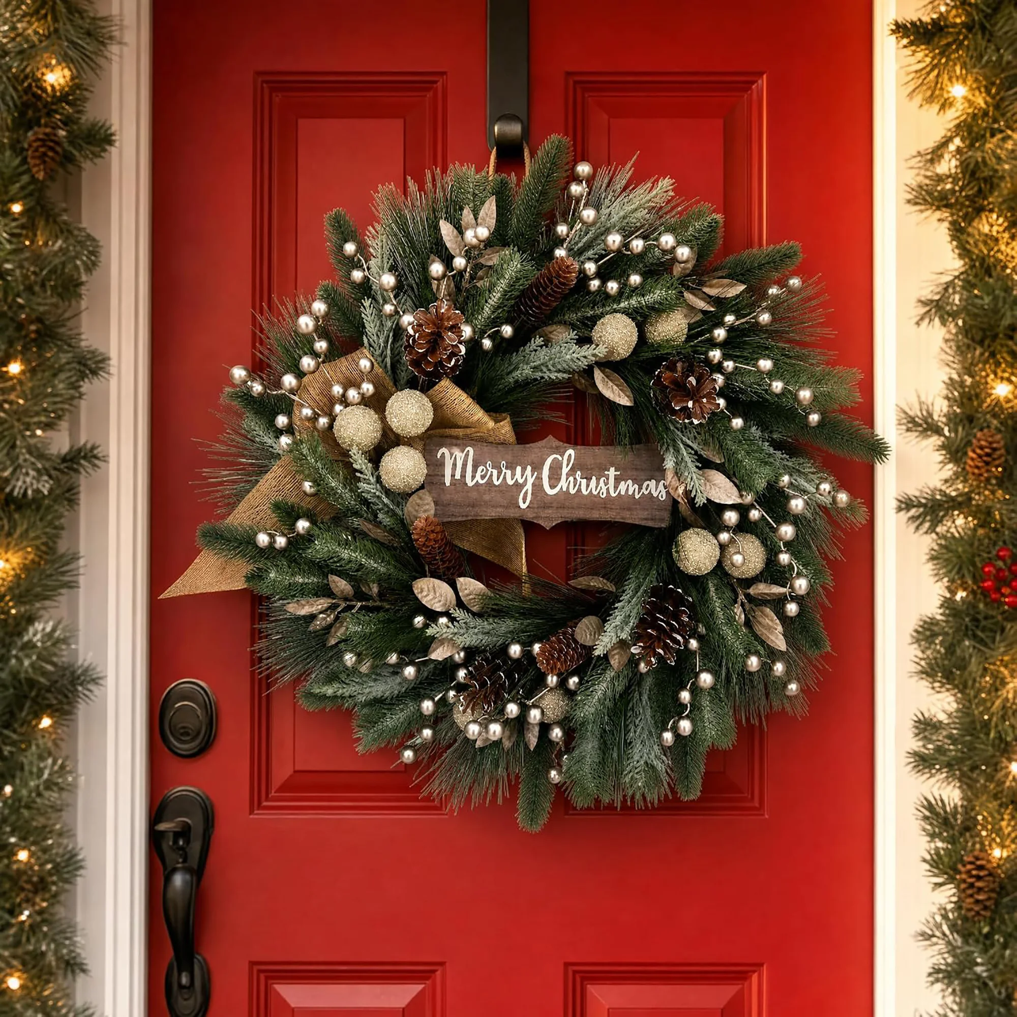 24" Festive Christmas Wreath with Rustic Holiday Charm - Image 6