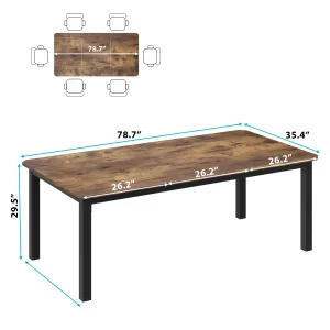 Rustic Brown Industrial Dining Table, 78.7" Seats 6–8 - Thumbnail Image 5