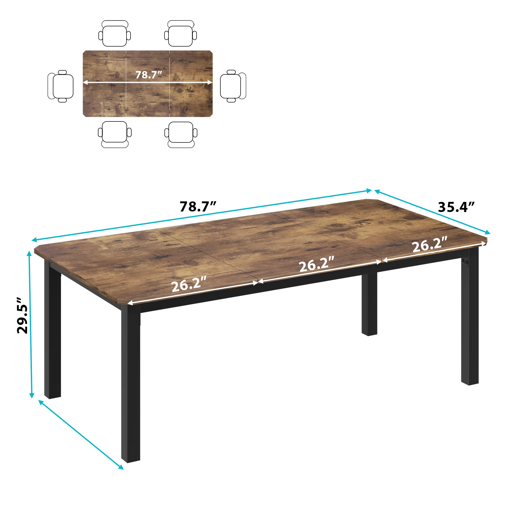 Rustic Brown Industrial Dining Table, 78.7" Seats 6–8 - Image 5