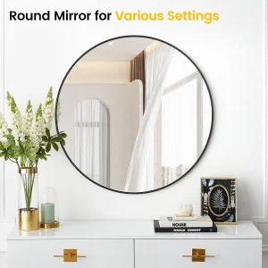 Luxury Round Wall Mirror with Black & Gold Frame for Any Room - Thumbnail Image 4