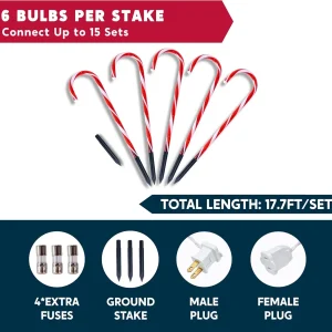 Set of 12 Warm White 16" Christmas Candy Cane Path Lights - Thumbnail Image 3