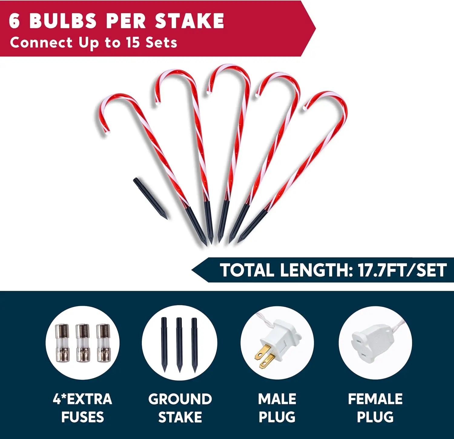 Set of 12 Warm White 16" Christmas Candy Cane Path Lights - Image 3