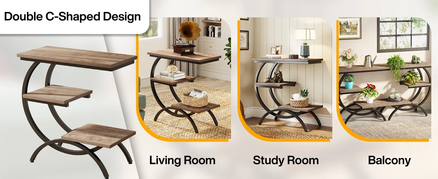 Tribesigns C-Shaped 3-Tier Industrial End Table with Storage - Image 8