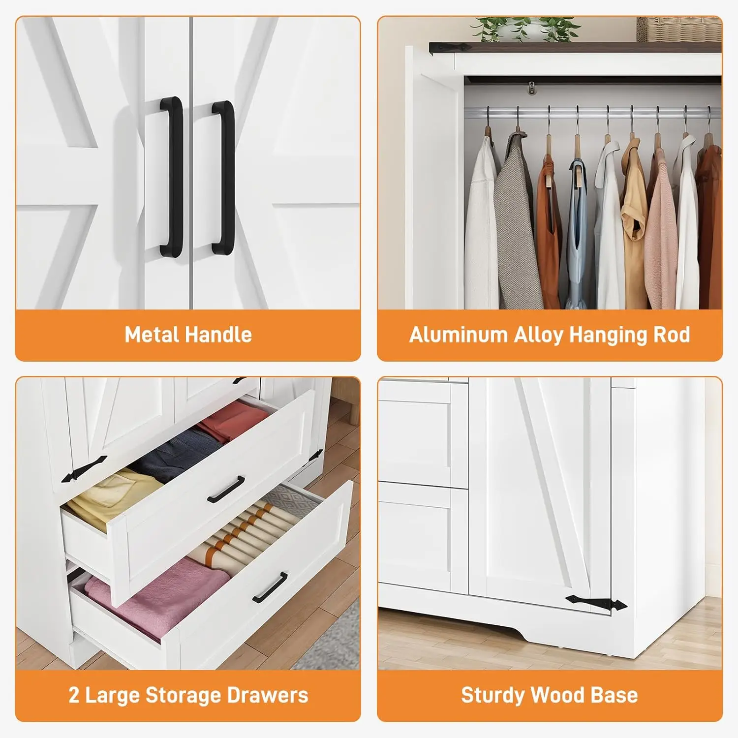 Farmhouse 3-Door Wardrobe with 2 Drawers & Spacious Storage - Image 3