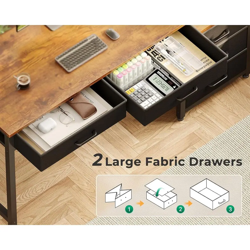 53" Rustic Brown Computer Desk with 5 Drawers & Storage Shelf - Image 6