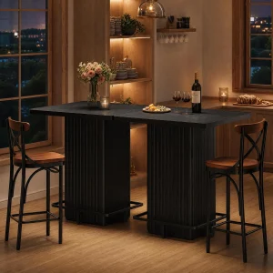 Chic 31.5" Fluted Bistro Bar Table with Luxe Metal Footrest - Thumbnail Image 4