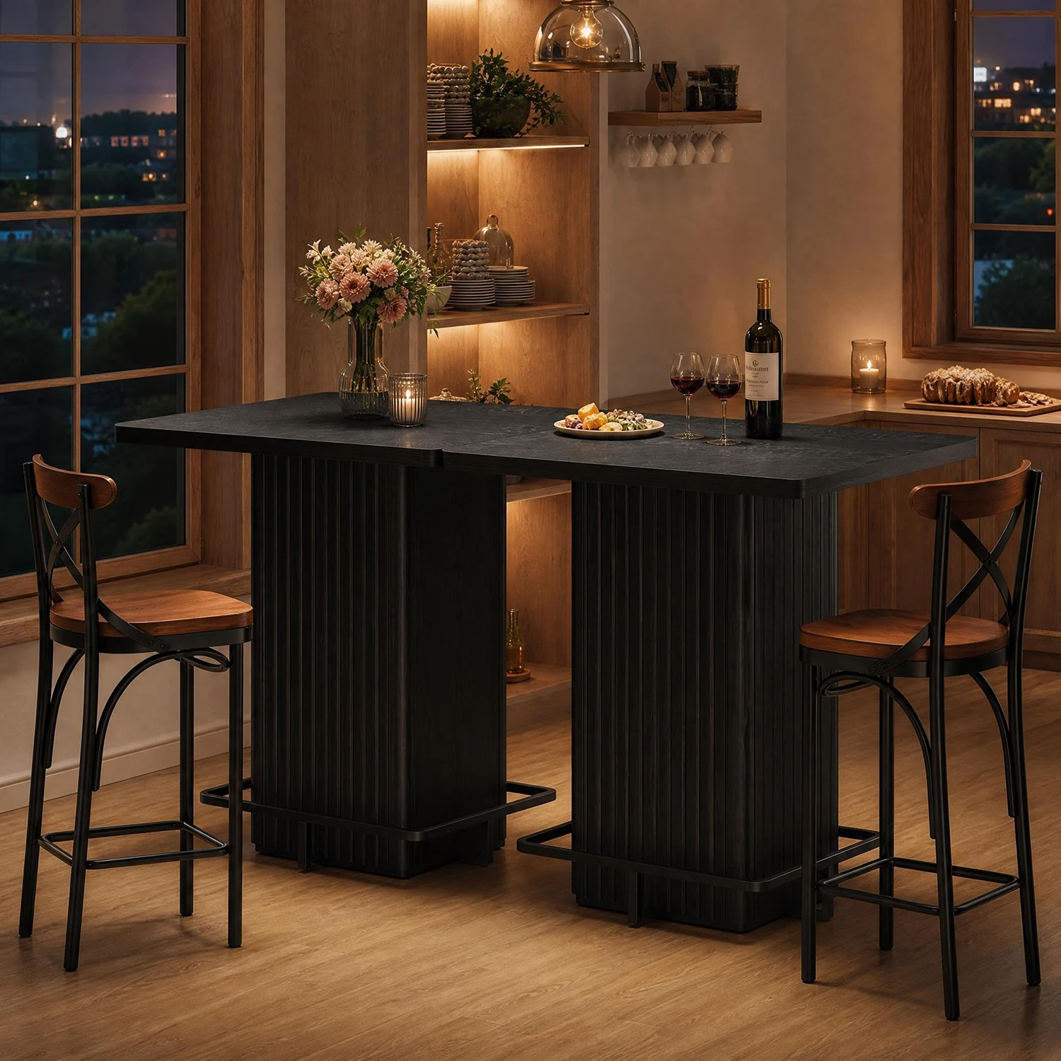 Chic 31.5" Fluted Bistro Bar Table with Luxe Metal Footrest - Image 4