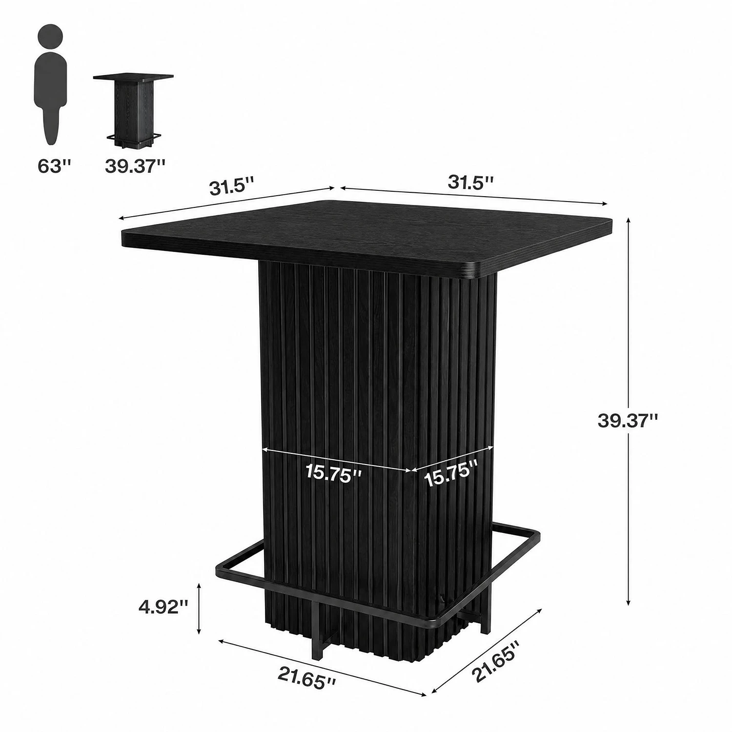 Chic 31.5" Fluted Bistro Bar Table with Luxe Metal Footrest - Image 2