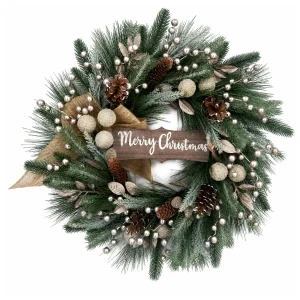 24" Festive Christmas Wreath with Rustic Holiday Charm - Thumbnail Image 2