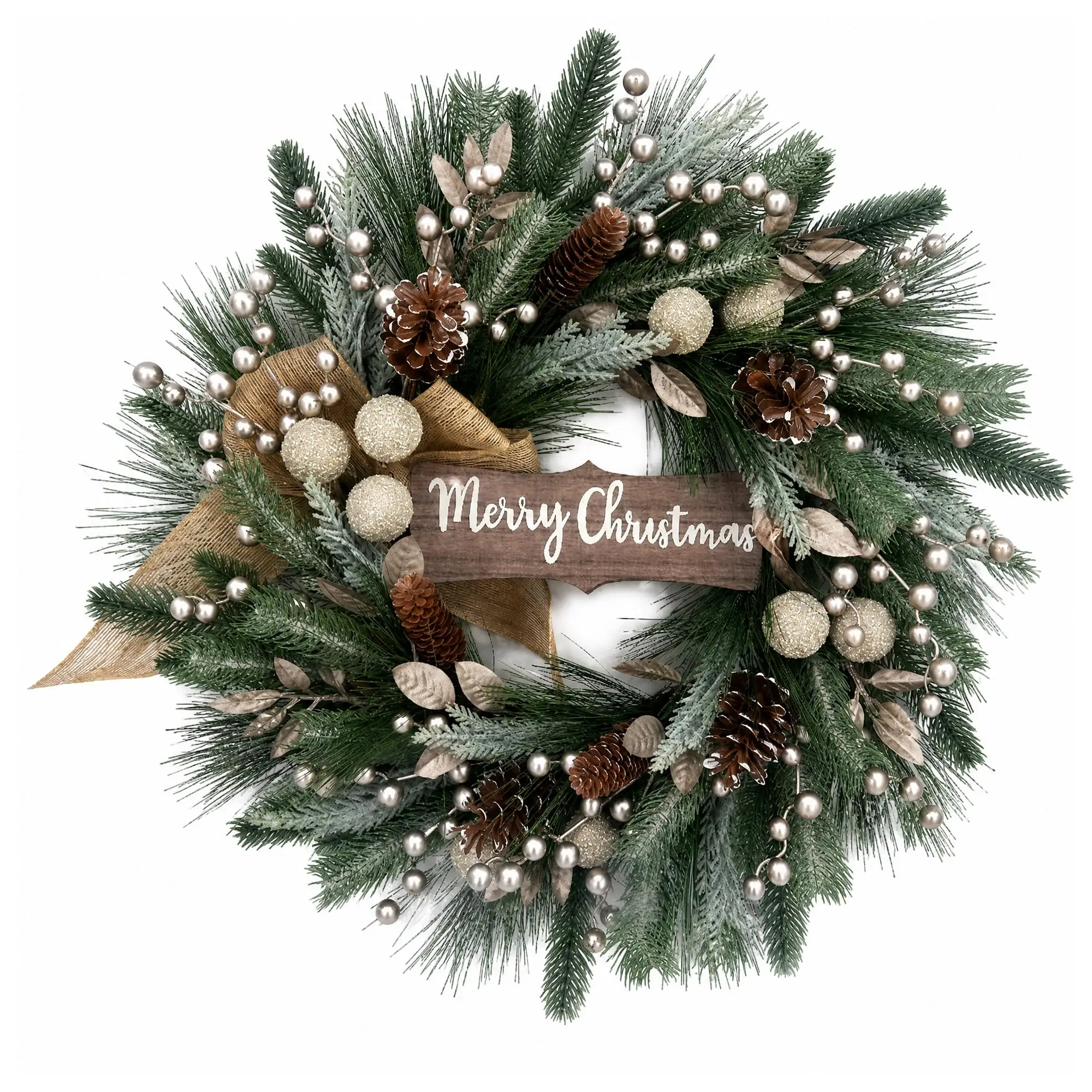 24" Festive Christmas Wreath with Rustic Holiday Charm - Image 2