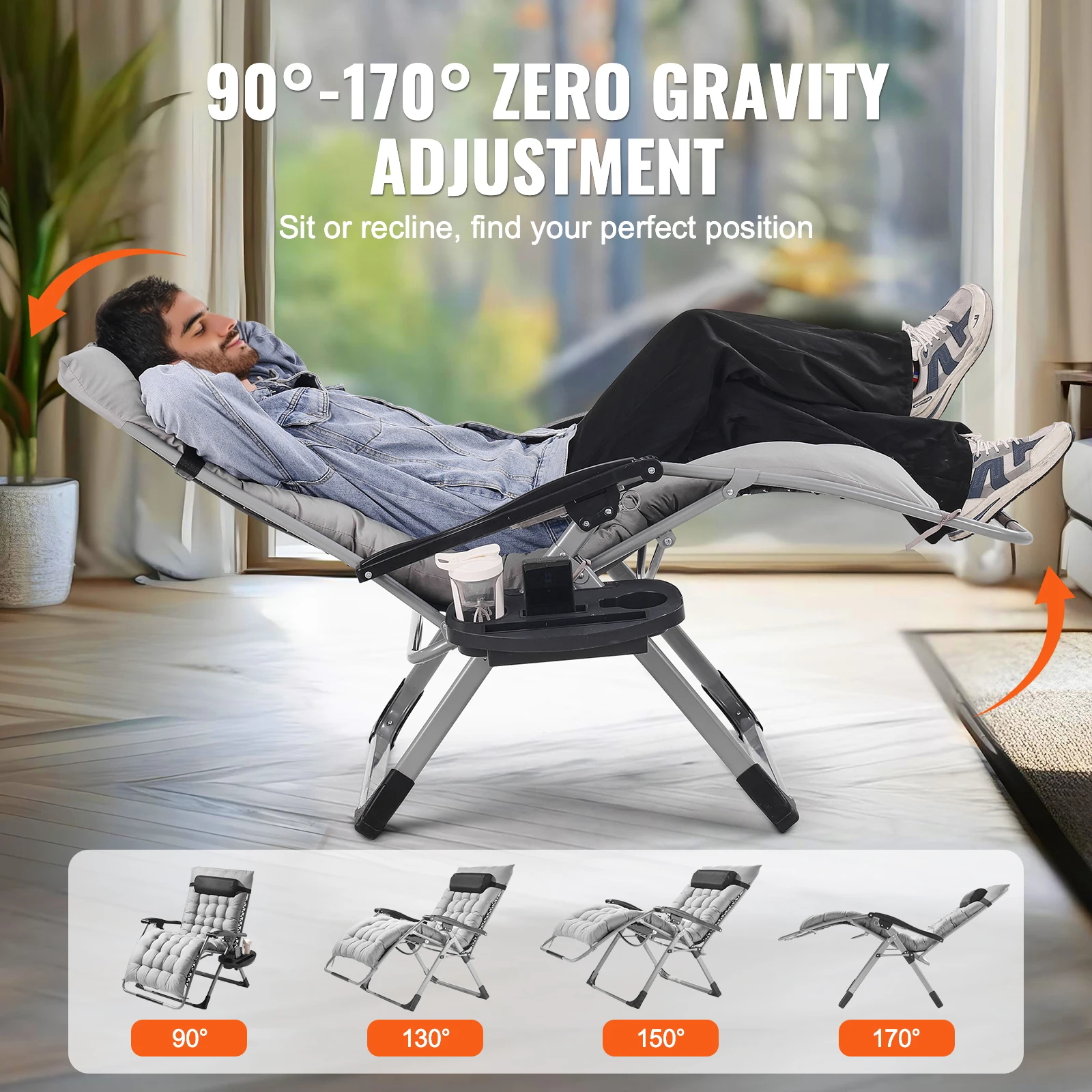 SucceBuy Zero Gravity Recliner with Cushion, Footrest & Cupholder - Image 3