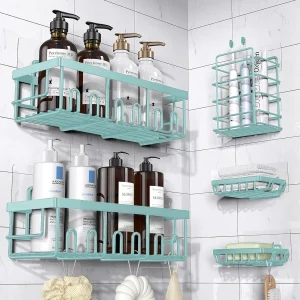 5-Piece Black Rustproof Shower Organizer, No Drilling - Thumbnail Image 5