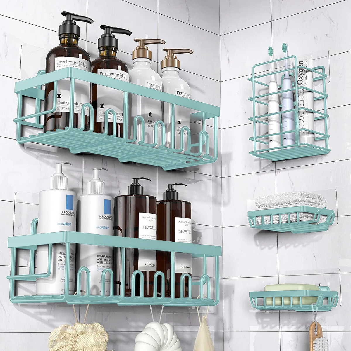 5-Piece Black Rustproof Shower Organizer, No Drilling - Image 5