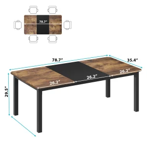 Rustic Brown Industrial Dining Table, 78.7" Seats 6–8 - Thumbnail Image 6
