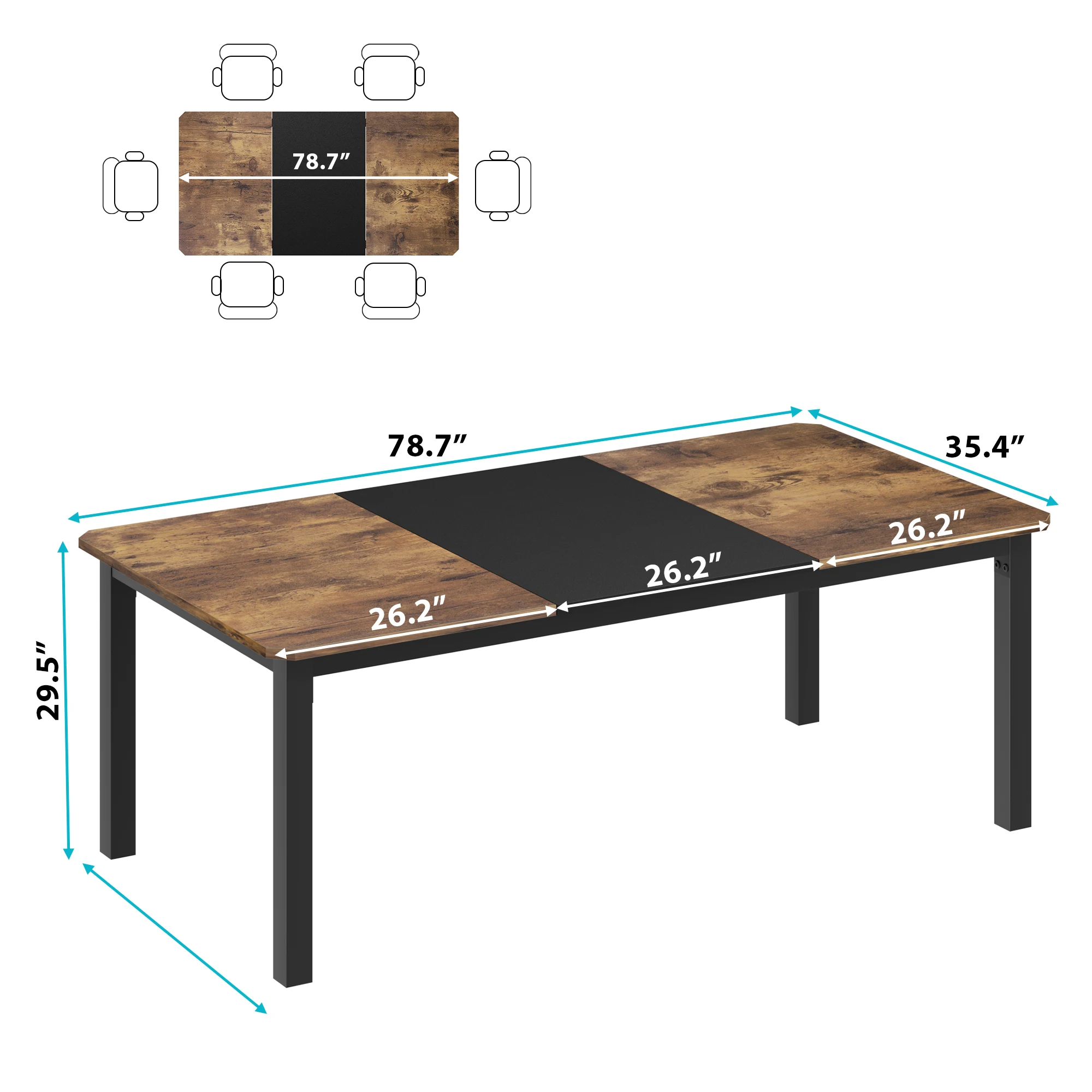 Rustic Brown Industrial Dining Table, 78.7" Seats 6–8 - Image 6