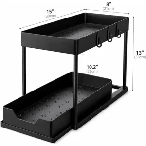 Sliding Under Sink Organizer with Hooks & Baskets - Thumbnail Image 5