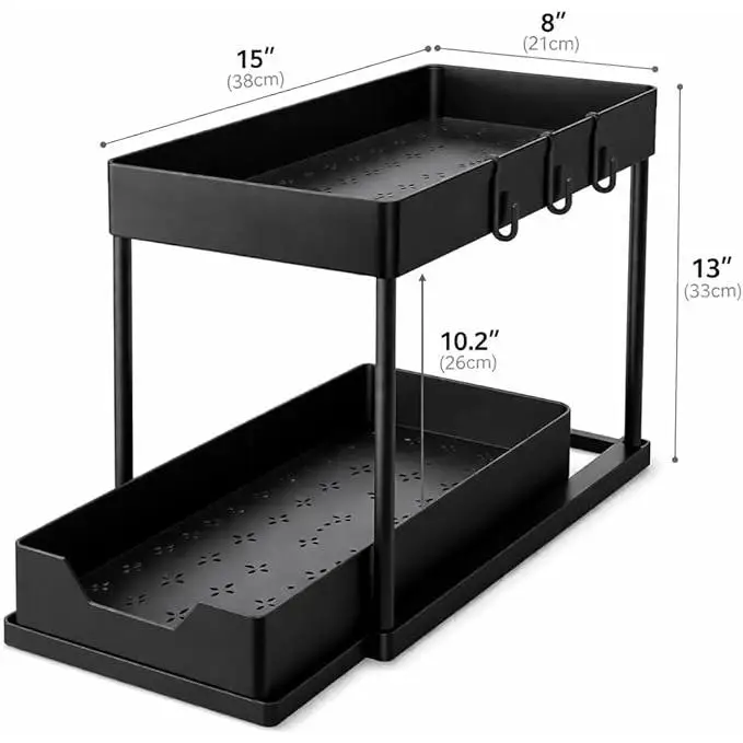 Sliding Under Sink Organizer with Hooks & Baskets - Image 5