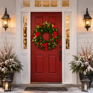 24" Lighted Christmas Wreath with Timer & Festive Décor - Thumbnail Image 7