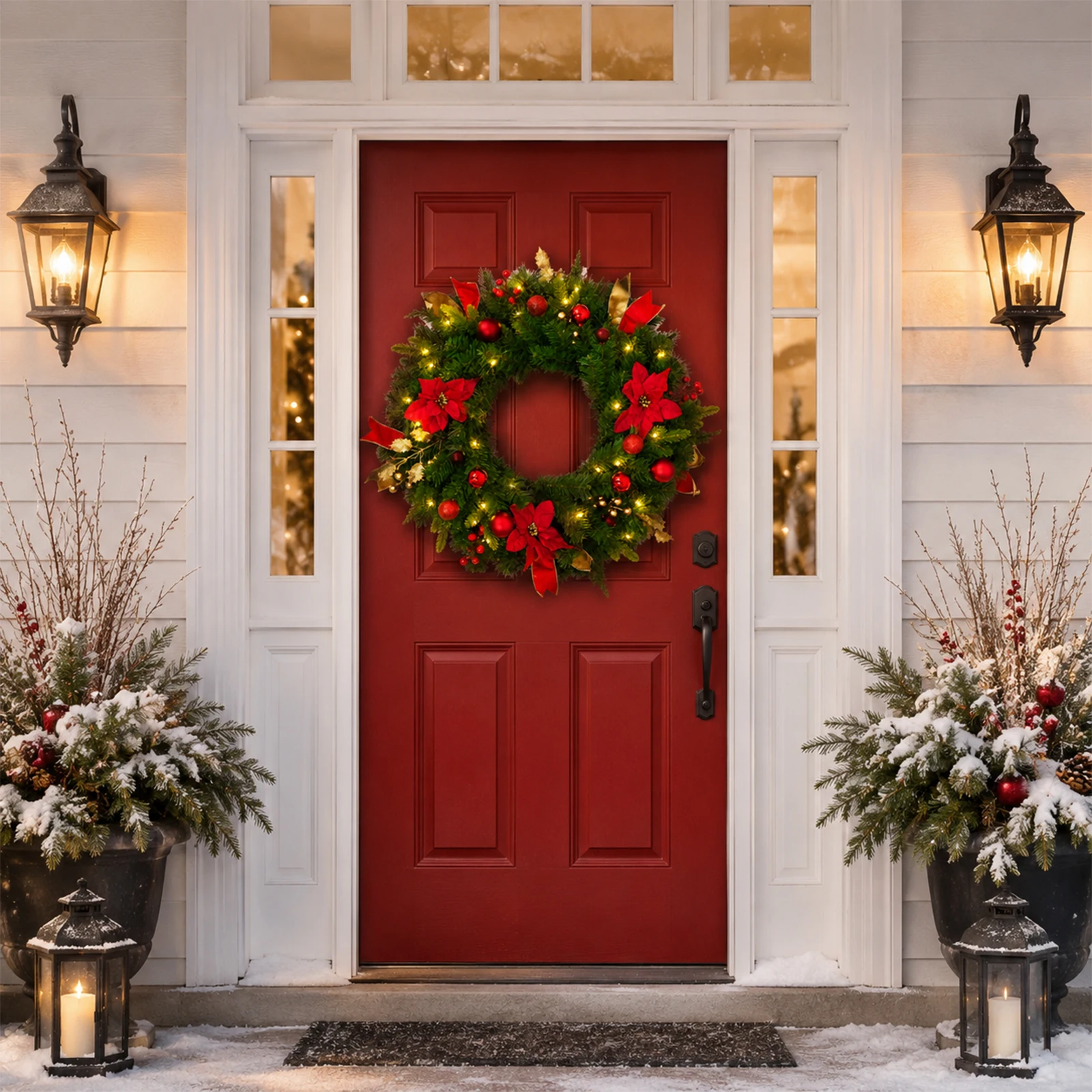24" Lighted Christmas Wreath with Timer & Festive Décor - Image 7