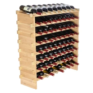 Stackable Bamboo Wine Rack – Holds 48 or 72 Bottles