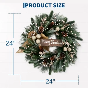 24" Festive Christmas Wreath with Rustic Holiday Charm - Thumbnail Image 3
