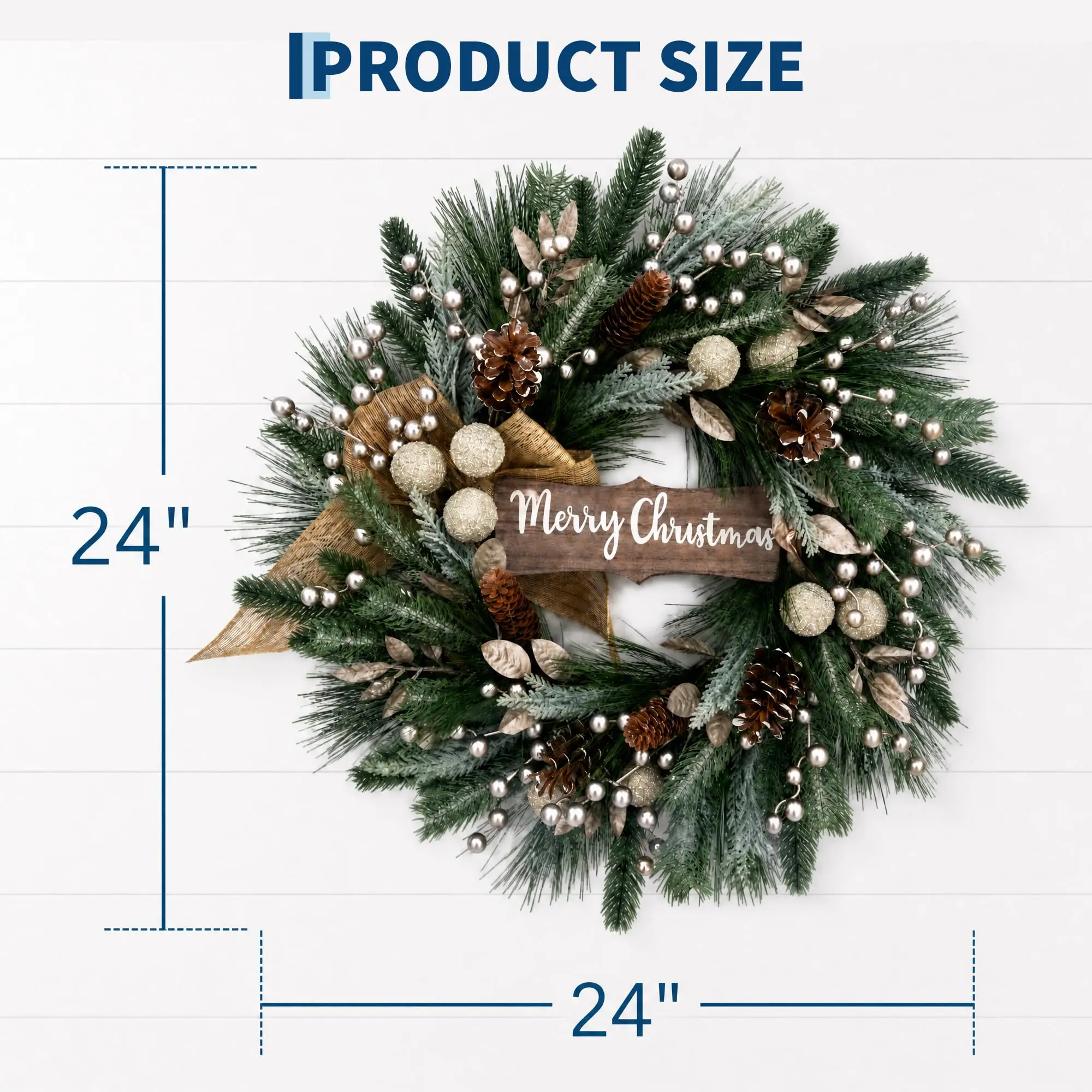 24" Festive Christmas Wreath with Rustic Holiday Charm - Image 3