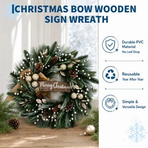 24" Festive Christmas Wreath with Rustic Holiday Charm - Thumbnail Image 5