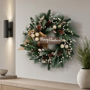 24" Festive Christmas Wreath with Rustic Holiday Charm