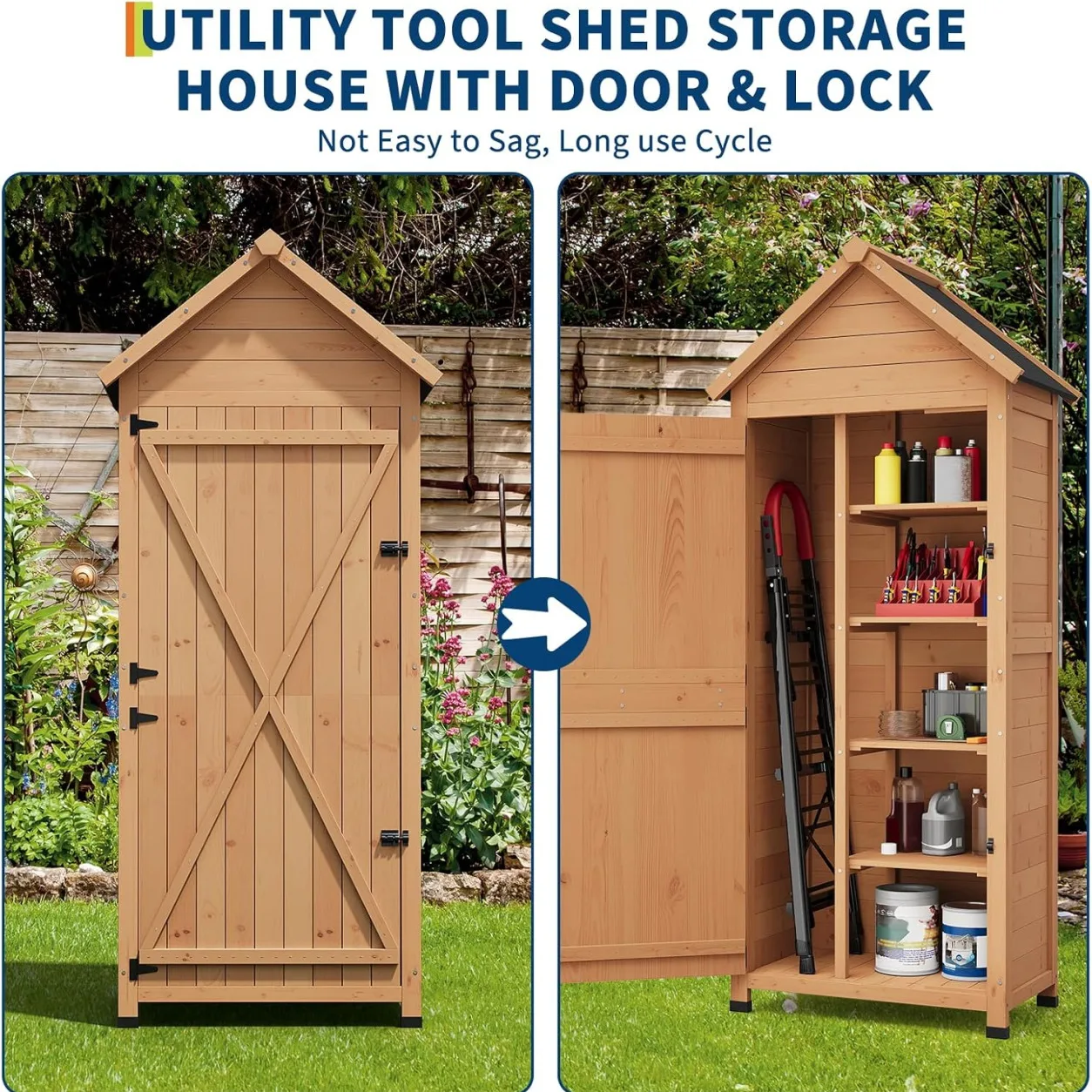 Outdoor Wooden Garden Shed with Lockable Door & Waterproof Roof - Image 5