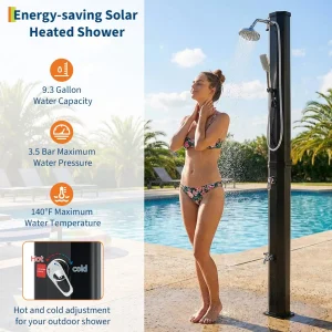 7.2FT Solar Pool Shower with Hot & Cold Water, 9.3-Gallon Tank - Thumbnail Image 5