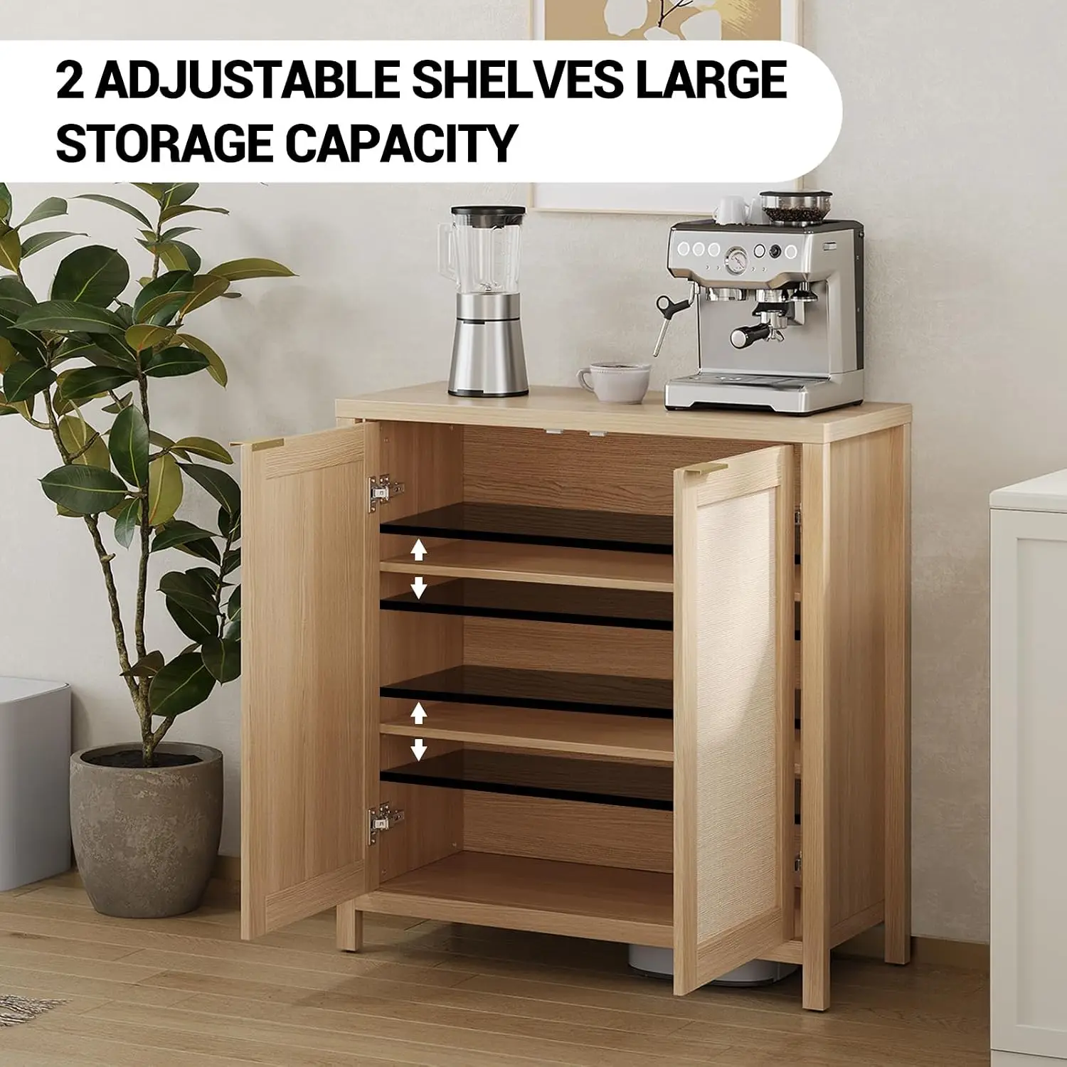Garvee Glamorous Rattan Sideboard Cabinet with Adjustable Shelves - Image 4