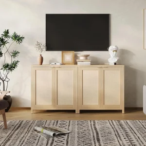 Garvee Glamorous Rattan Sideboard Cabinet with Adjustable Shelves
