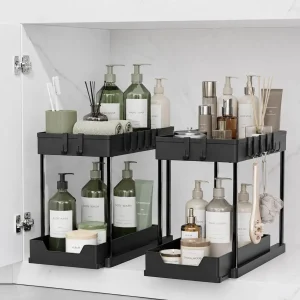 Sliding Under Sink Organizer with Hooks & Baskets