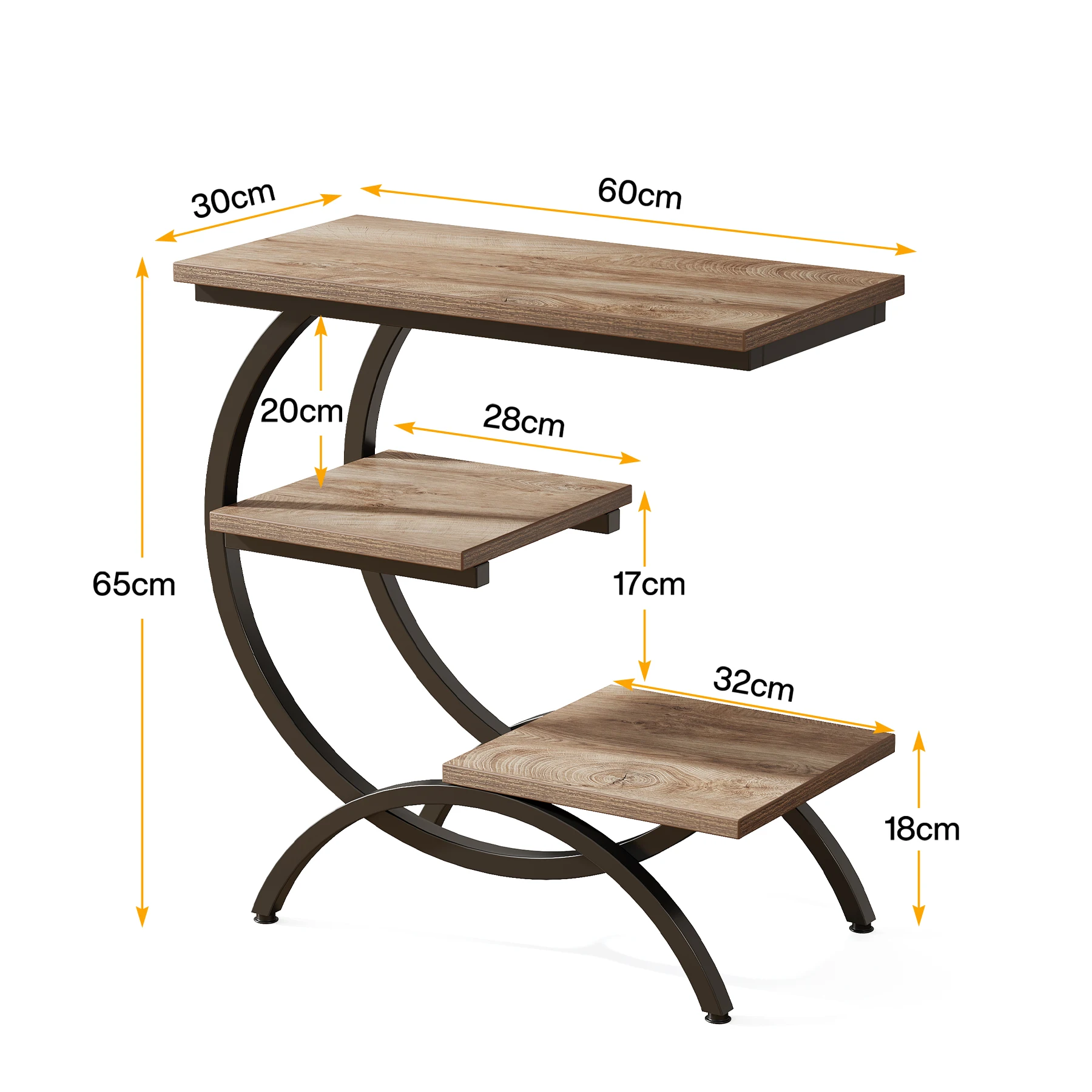 Tribesigns C-Shaped 3-Tier Industrial End Table with Storage - Image 10