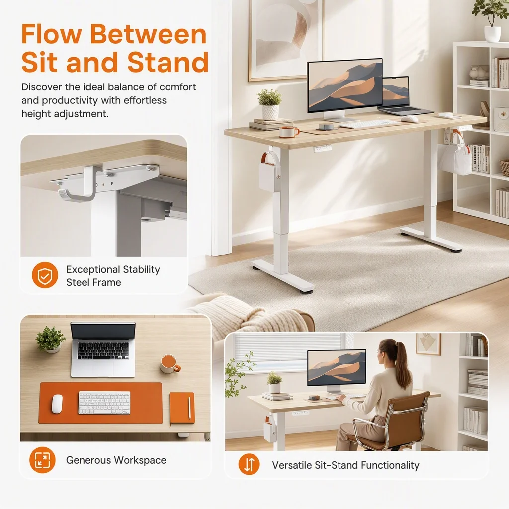 71" Electric Standing Desk with Memory Height & Natural Finish - Image 5