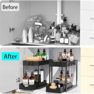 Sliding Under Sink Organizer with Hooks & Baskets - Thumbnail Image 2